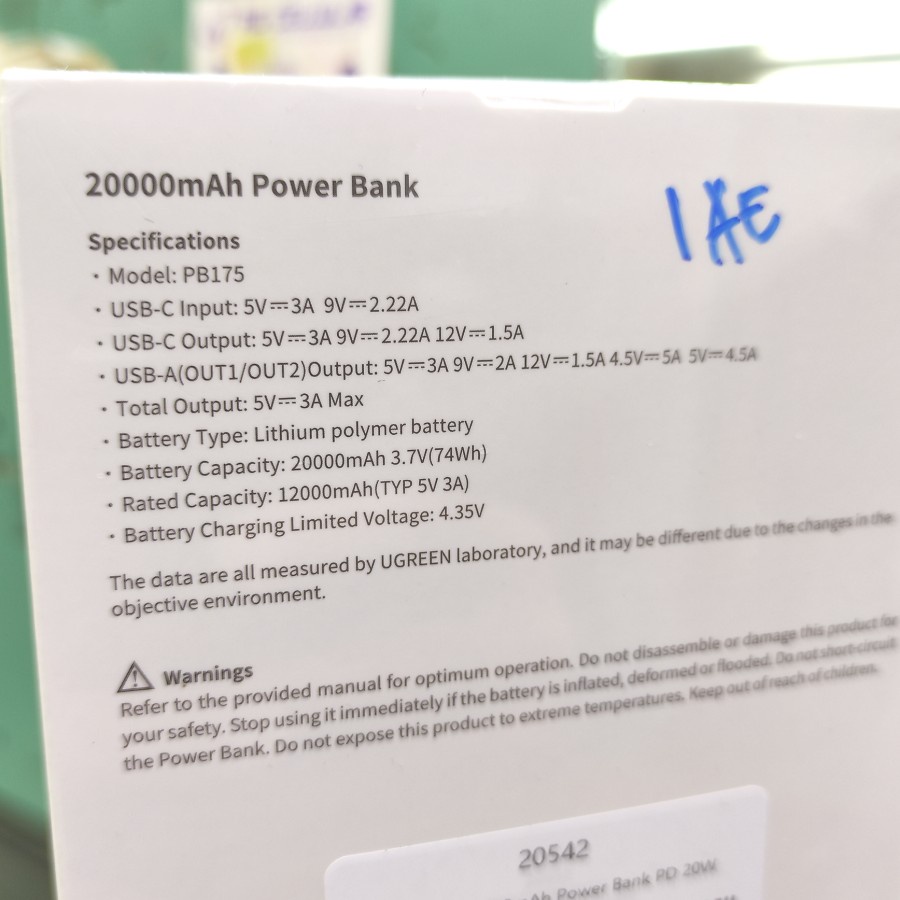 UGREEN Power Bank 20000Mah ATL Battery Fast Charging 20W 3 Port Quick charge 3.0