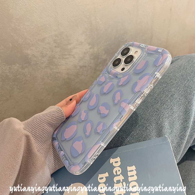 IPHONE Casing Ponsel Kompatibel Untuk Iphone11 14 13 12 Pro MAX XR 7plus 8plus 6 6S 7 8 Plus X XS MAX Ins Fashion Ungu Leopard Print Airbag Shockproof Transparan Lembut TPU Cover