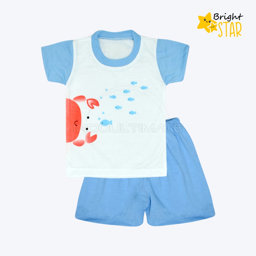 BRIGHT STAR SBJS-S016 Setelan Baju Bayi Lengan Pendek + Celana Pendek Bayi Baju Bayi 0-1 Tahun 1-2 Tahun Baju  Bayi Baru Lahir Baju Tidur Bayi Baju Harian Bayi Atasan Kaos Bayi Pakaian Bayi Celana Panjang bayi Celana Bayi Perlengkapan Bayi Baru lahir