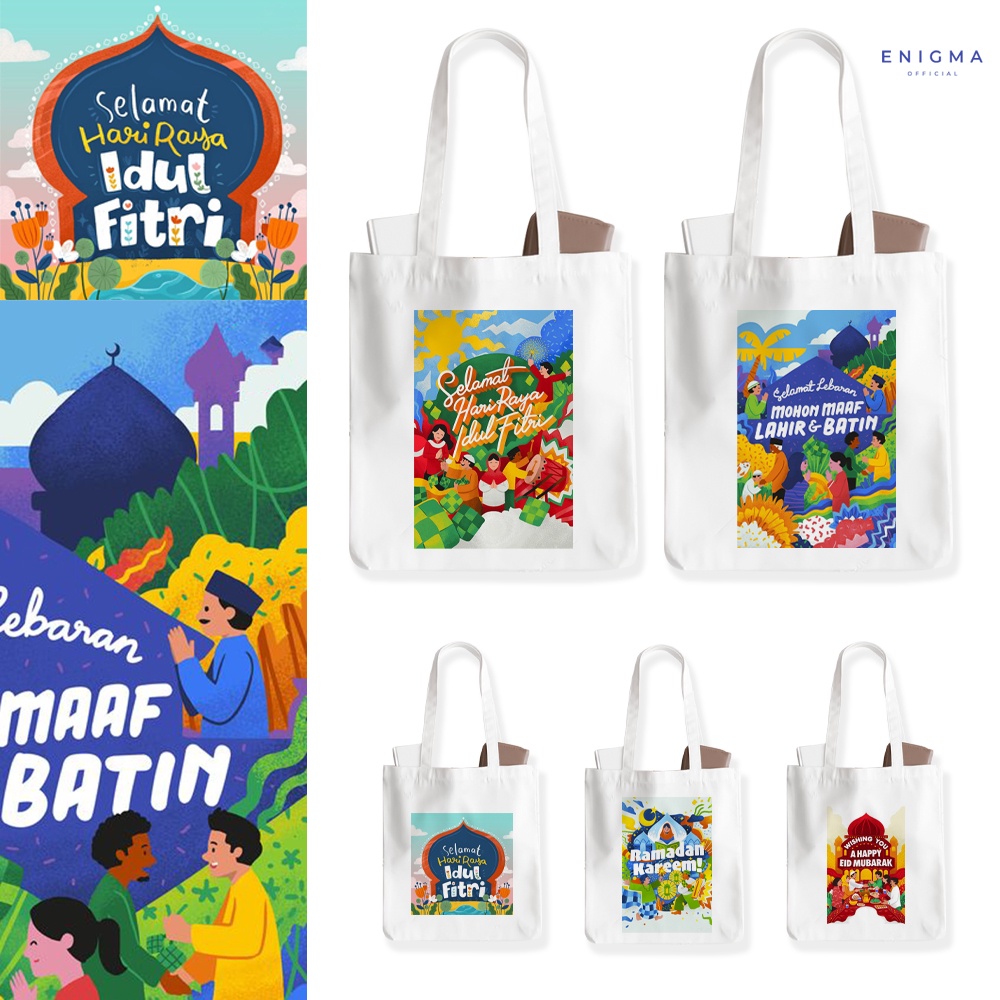 Tote bag Lebaran kanvas enigma hampers Lebaran totebag kanvas resleting wanita