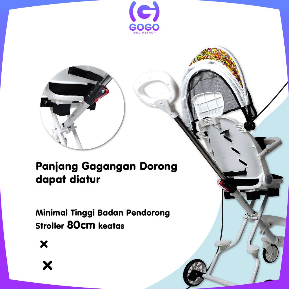GOGO-C772 Kereta Dorong Bayi Lipat Dua Arah Stroller Dorong Bayi Dengan Atap / Perlengkapan Bayi Portable Stroler Roda 4 Import