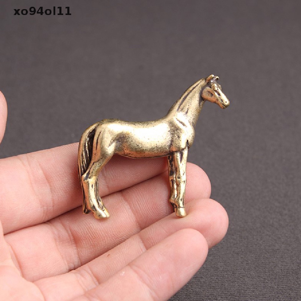 Xo Patung Kuda Ekor Panjang Antik Kuningan Padat Miniatur Ornamen Feng Shui Tembaga Zodiak Hewan Mini Dekorasi Desktop Kerajinan OL