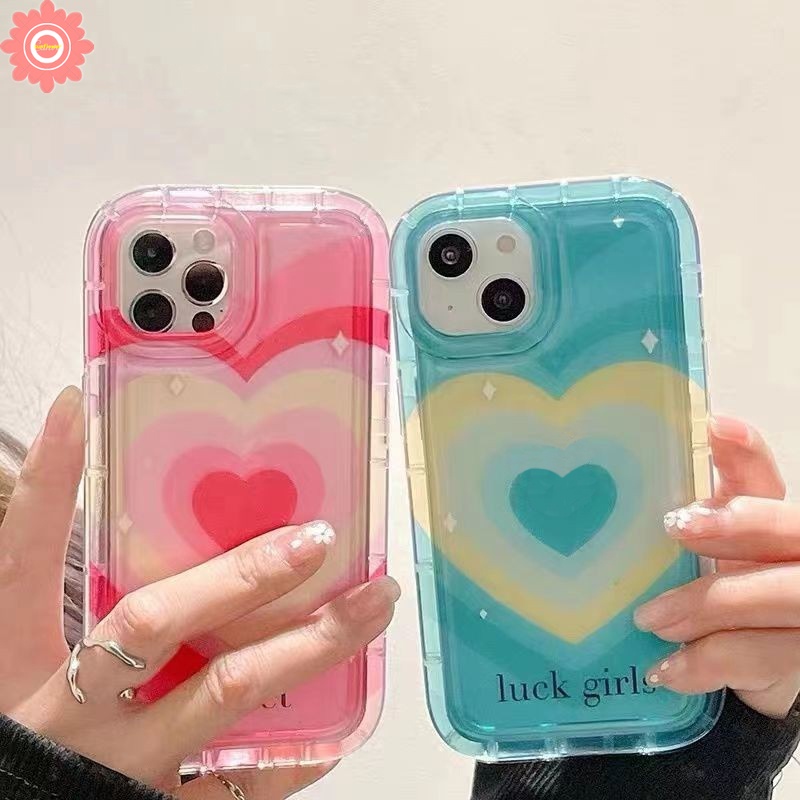 IPHONE Ins Gradiasi Manis Cinta Hati Ponsel Case Kompatibel Untuk Iphone11 12 13 14 Pro MAX 7Plus XR 8Plus 6 6S Plus X XS MAX Lembut TPU Silicon Airbag Shockproof Clear Cover