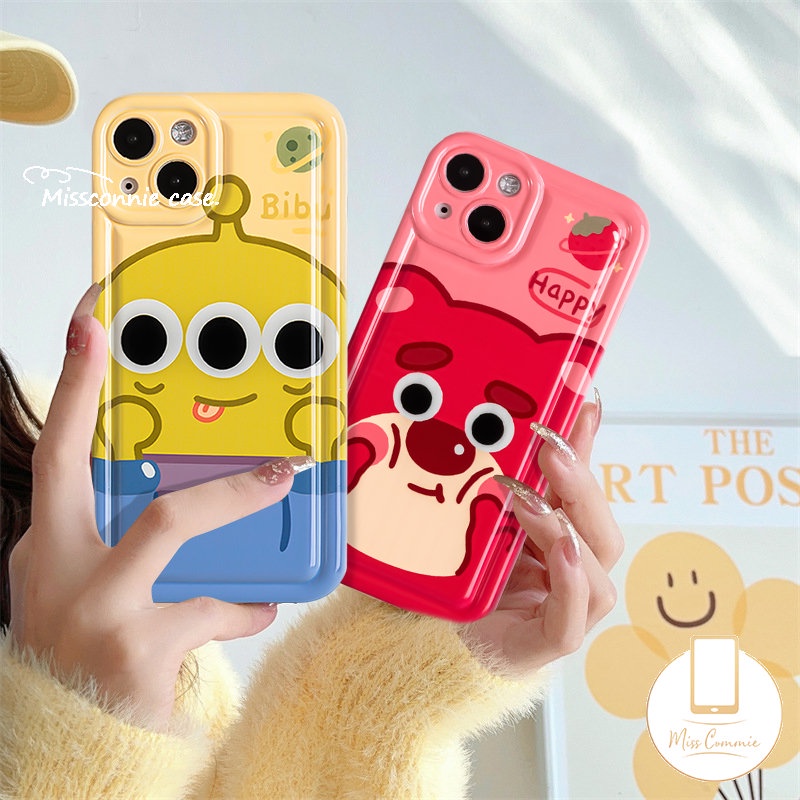 Cute Strawberry Bear Manyo Couples Phone Case Kompatibel Untuk IPhone 7Plus XR 11 12 13 14 Pro MAX 6 6S Plus 8Plus X XS MAX Kartun Alien Toy Story Shockproof Airbag Soft TPU Cover