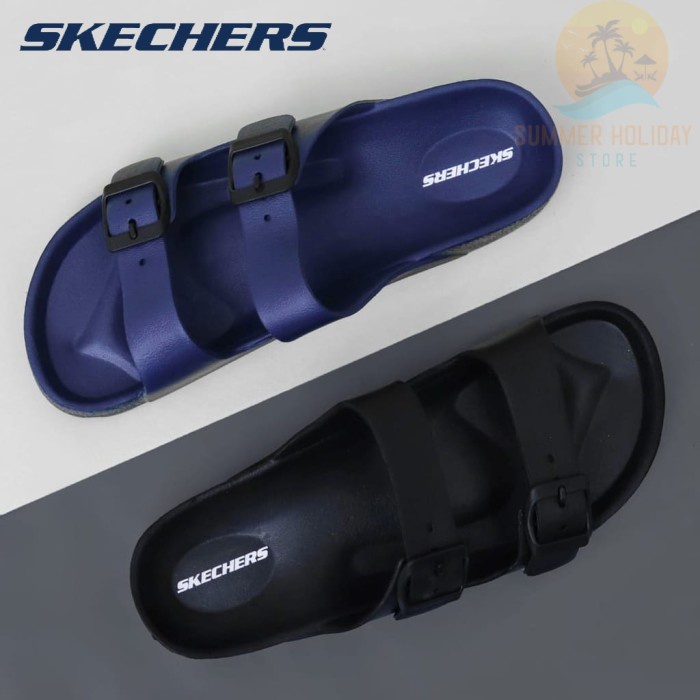 Sandal Pria Sandal pria model skechers 2 strap selop anti slip sendal cowok - Black, 44(L1K7) Sandal