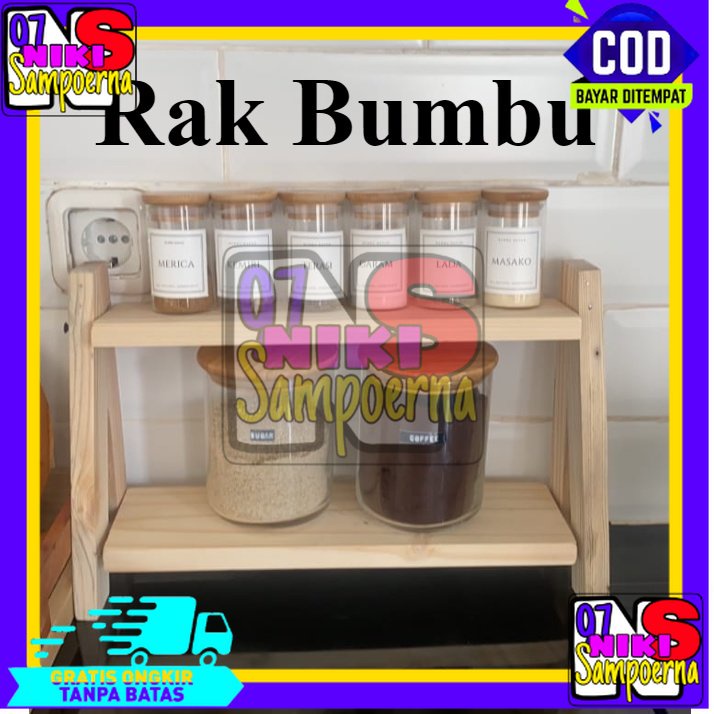 rak bumbu dapur serbaguna / rak susun kayu jati belanda/ rak 2 susun