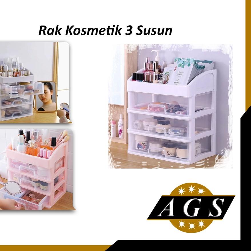 ✦ [AGS] Tempat Kosmetik 3susun/ M2 Laci Make up Susun Plastik Serbaguna ➲
