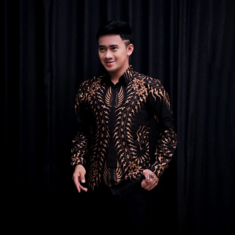 CUCI GUDANG Batik Couple Kemeja Pria Lengan Panjang Premium Anak Laki Laki Modern Hem Pendek Katun Warna Hitam butikdian