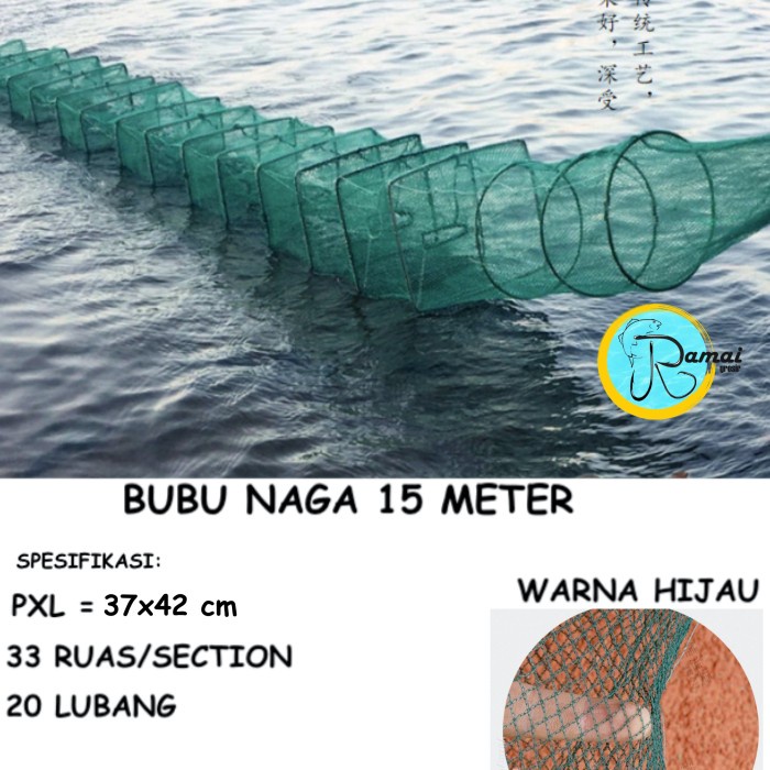 Mancing Bubu Naga 15 Meter Perangkap Ikan Udang Lobster Jaring Ikan Jala Hijau