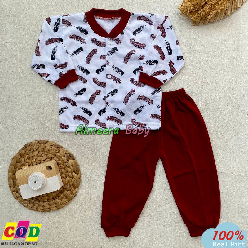 Setelan Baju Bayi Piyama Bayi Lengan Panjang Kancing Depan Usia 3-12 Bulan Anababy