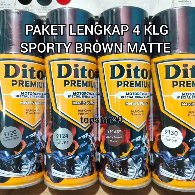 Pilok Cat Diton Premium Paket Komplit 4 Kaleng Sporty Brown Matte Coklat Doff Dop 9163 Primer Grey 9120 Silver 9124 Clear Doff 9130 400cc Pilox Paketan Cat Semprot Special Spray Paint