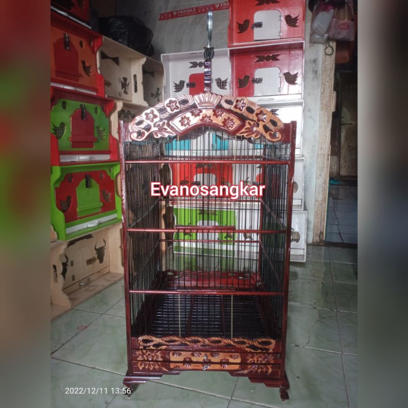 KANDANG/SANGKAR BURUNG KOTAK KACER,POKSAY,CUCOKROWO,JALAK NO 1 KAYU JATI UKIR KEMBANG TAMPAR
