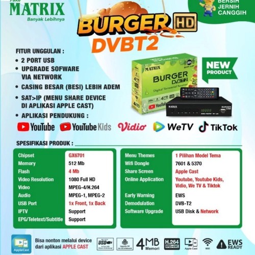 Set Top Box Tv Digital Matrix DVB T2 Apple Merah / Set Top Box Tv Digital Matrix DVB T2 Apple kuning /set top box dvb t2 / set top box tv digital / stb dvb t2 / set up box tv digital / stb matrix / set top box matrix / TV Box