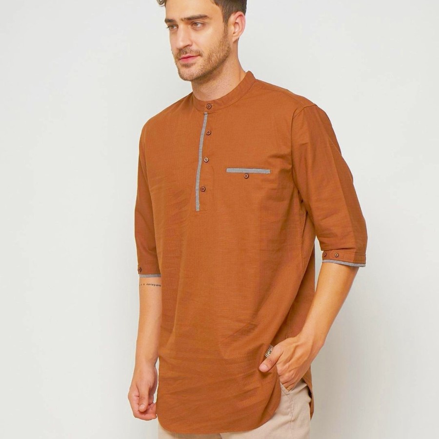 Baju Shalat Koko Kurta Pakistan Pria Muslim Premium Warna Mustard Bahan Cotton Katun Madinah Nyaman 