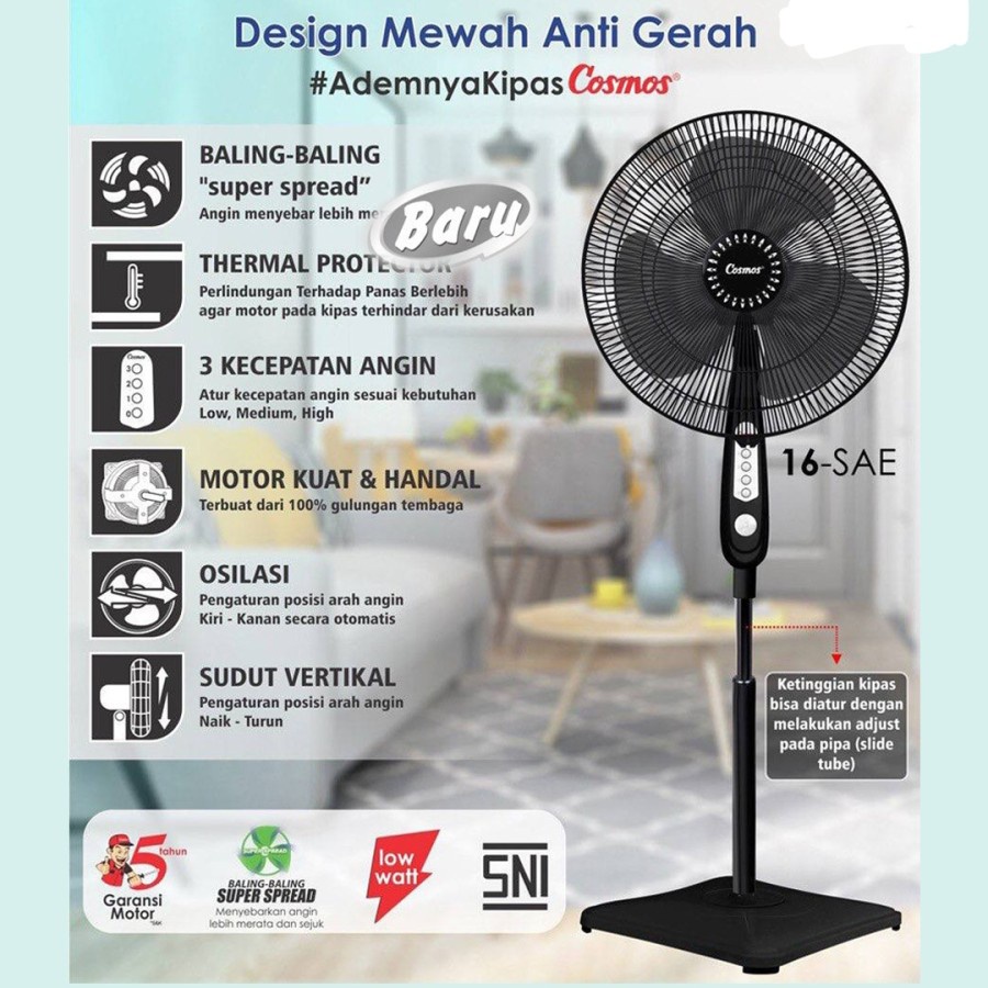 Kipas Angin Berdiri/Stand Fan Cosmos 16 SAE [16 Inch]