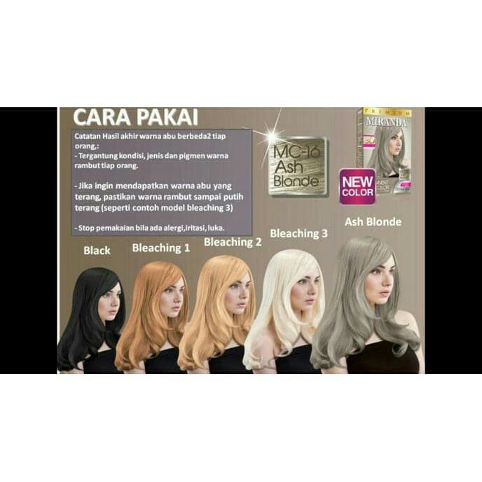 Cat Pewarna Rambut Permanent Miranda Ash Blonde mirip Abu Abu