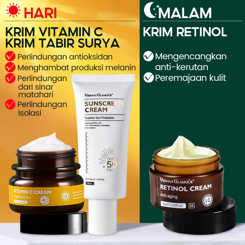 VIBRANT GLAMOUR Retinol &amp; Vitamin C Untuk Wajah Anti Penuaan Pelembab Krim Memutihkan dan Mencerahkan Sunscreen Cream Wajah Kulit Wajah Jerawat Retinol Krim Perawatan Kulit - 30gr ori