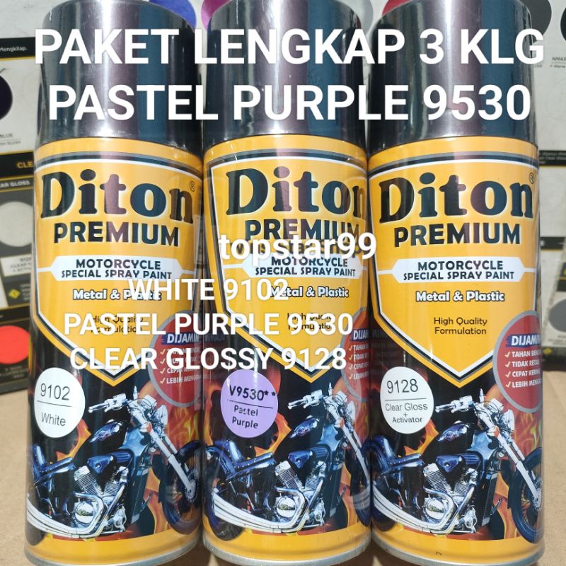 Diton Premium Paket Lengkap 3 Kaleng 400cc Ungu Taro Pastel Purple 9530 White 9102 Clear Glossy 9128 Pilox Pilok Cat Semprot Spray Paint