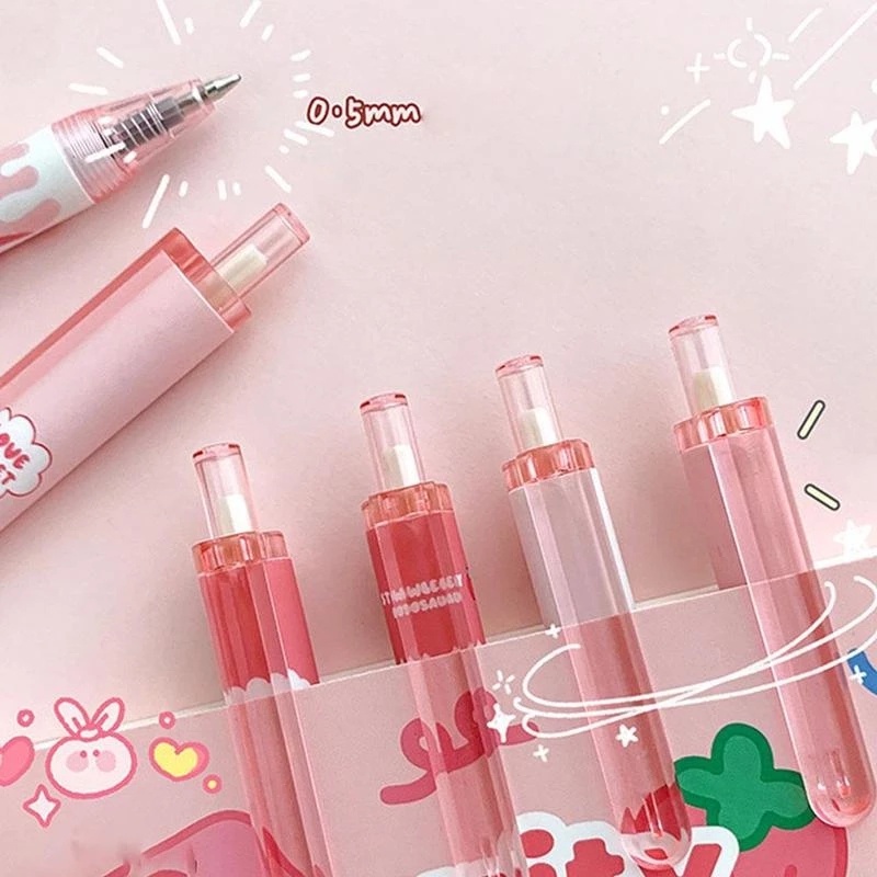 [Harga Grosir] [Gaya Random] Kawaii Strawberry Dinosaurus Press Gel Pen 0.5mm Tinta Hitam Bolpoin Siswa Menulis Tanda Tangan Pena Perlengkapan Alat Tulis Kantor Sekolah