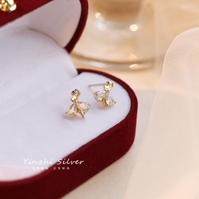 French Gentle Crystal Earrings Mini Premium925 Perak Anting Pin Aksesoris Wanita Hadiah