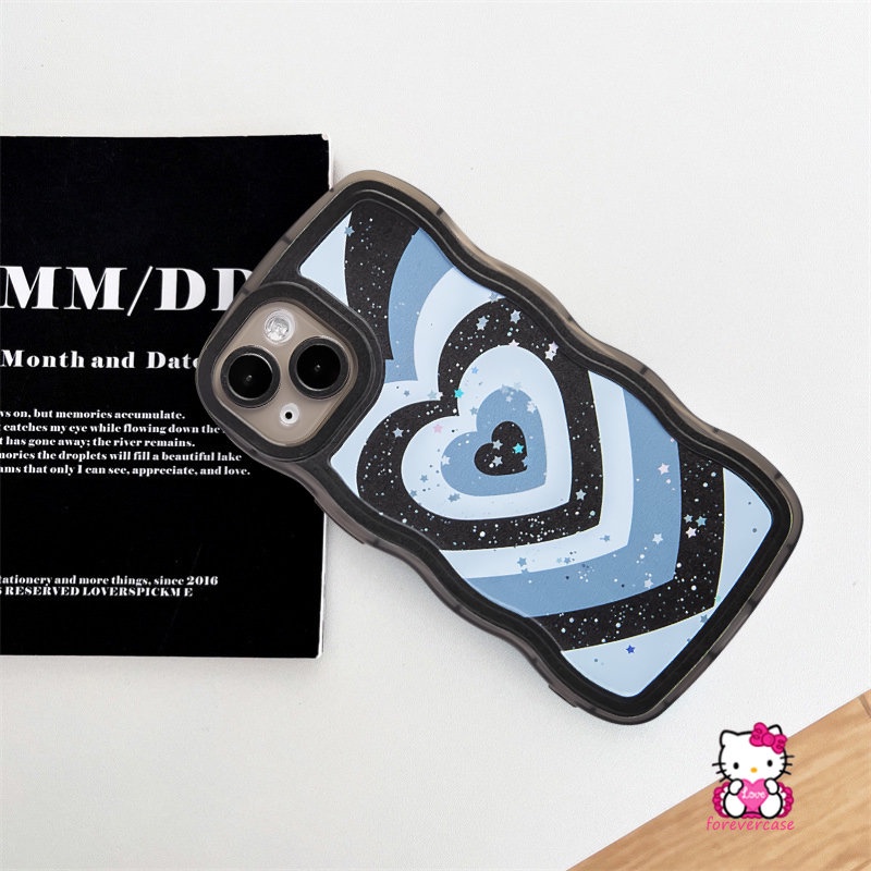IPHONE Ins Bling Bintang Gradien Cinta Hati Case Kompatibel Untuk Iphone11 12 13 14 Pro Max XR 8 6 14 7 6s Plus 7Plus X XS Max SE 2020 Lembut Tpu Bergelombang Pinggiran Penutup Belakang