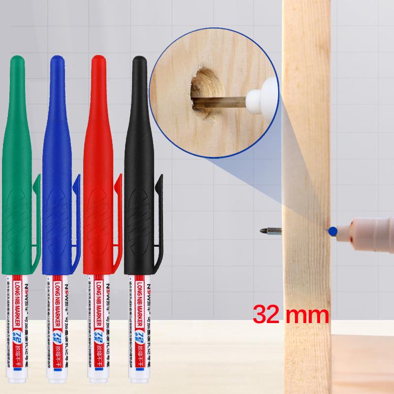 32mm Pulpen Penanda Lubang Dalam Serbaguna Tinta Hitam Penanda Kepala Panjang Pen Carpenters Marking Tool Quick Dry Waterproof Tile Oil Marker Untuk Dekorasi Woodworking Kamar Mandi