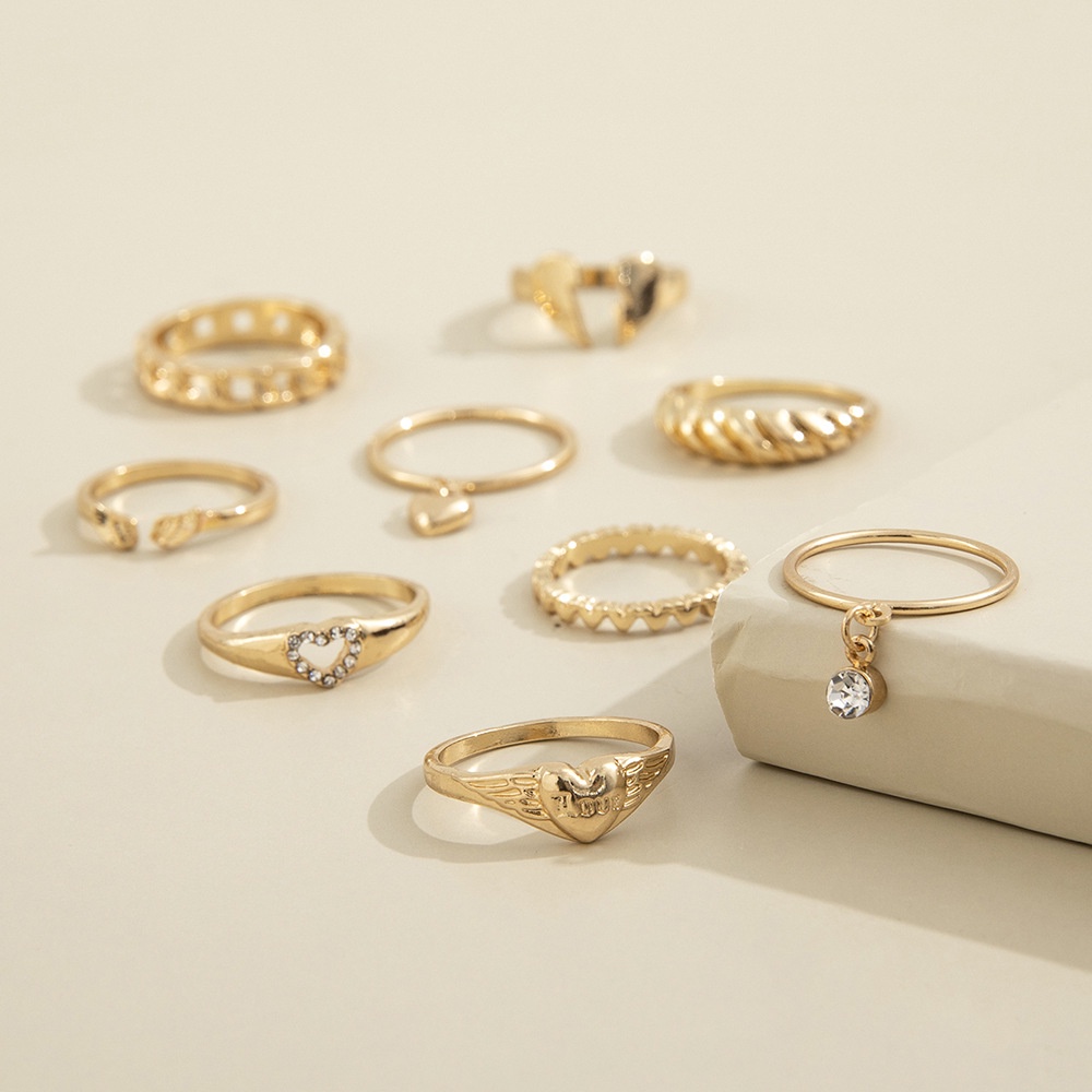 Temperamen Kreatif Cincin Set Ins Cinta Yang Sama Berlian Sayap Cincin Vintage Cincin Set Grosir