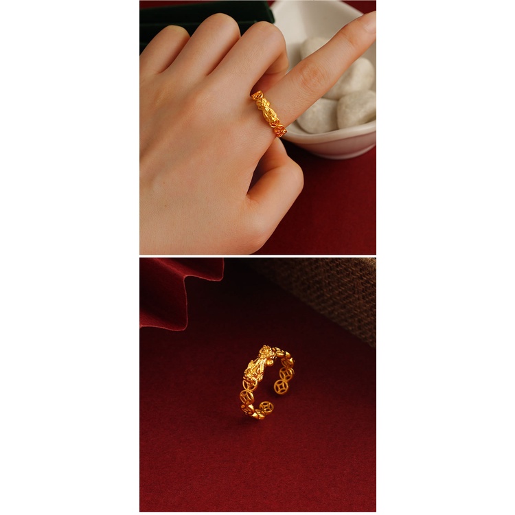 Goldkingdom Perhiasan Fashion Emas Asli Kadar 375Bangkok Aksesoris Ready Stock Koin Walet Emas Wanita Berani Minimalis Cincin Adjustable Cincin Untuk Membawa Kekayaan