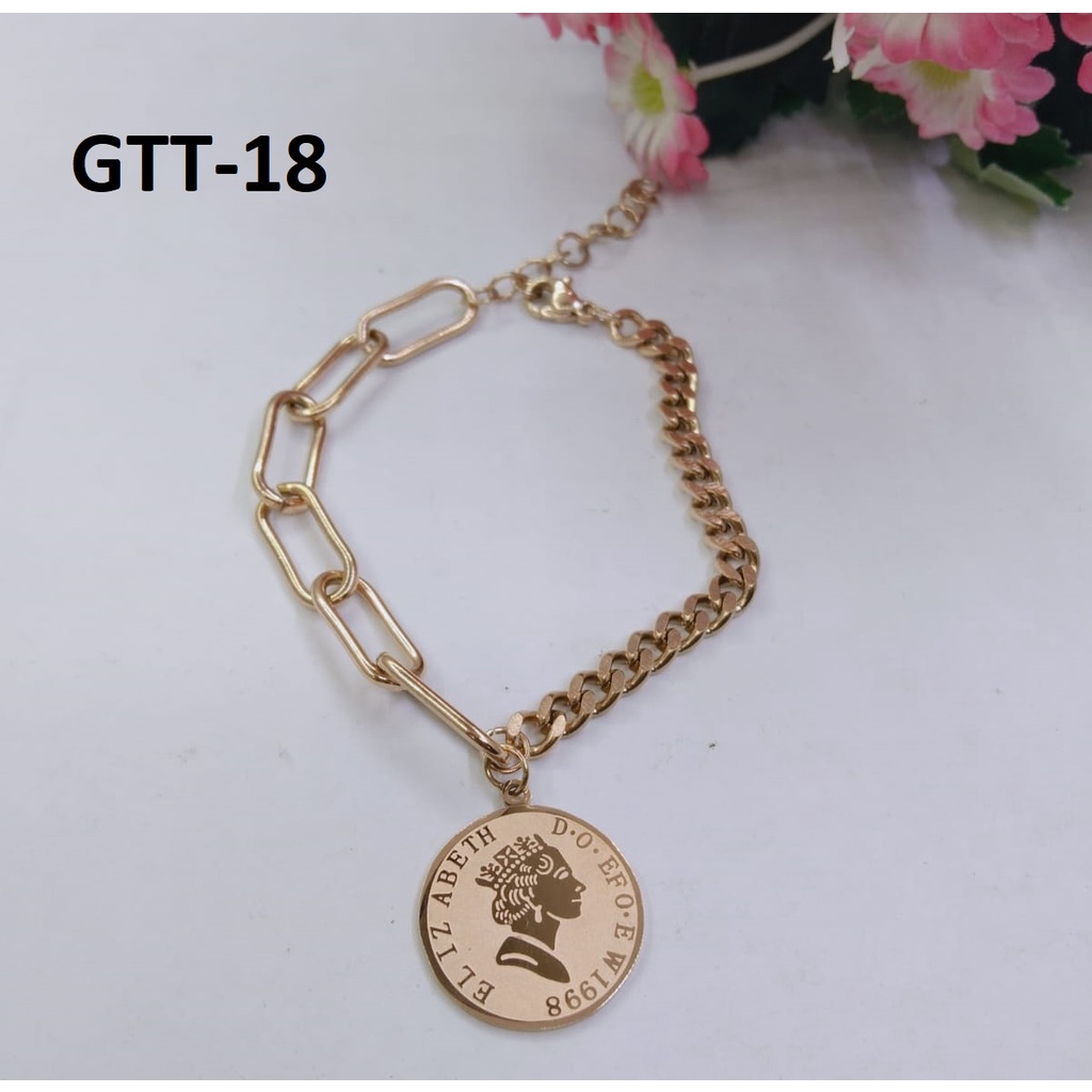 GELANG TITANIUM RANTAI EMAS GOLD BULAT PLAT TERMURAH / DUNIA GELANG TERBARU