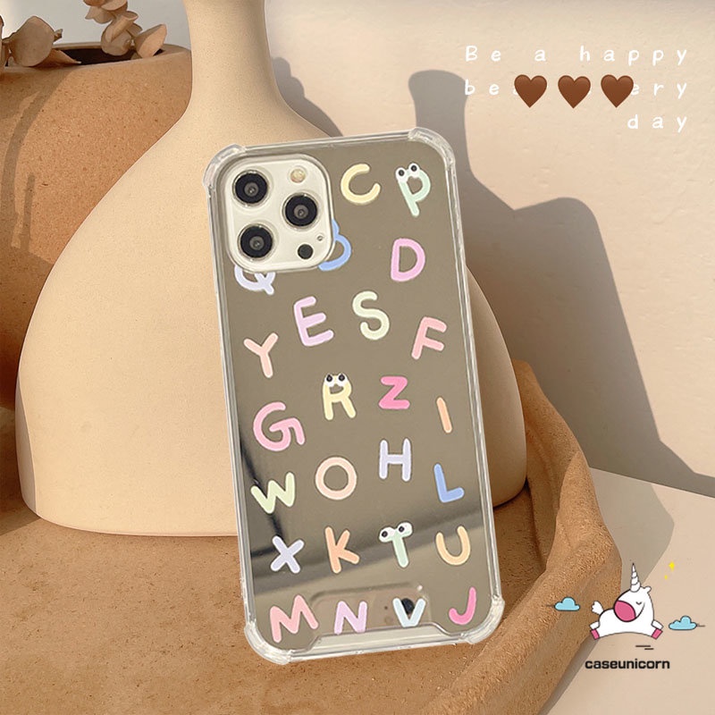 IPHONE Kompatibel Untuk Iphone11 Pro Max7 8 Plus 7plus 8plus 12 13 Pro MAX XR X XS MAX SE 2020 Kartun Lucu Alfabet Make Up Cermin Shockproof Case Soft Cover