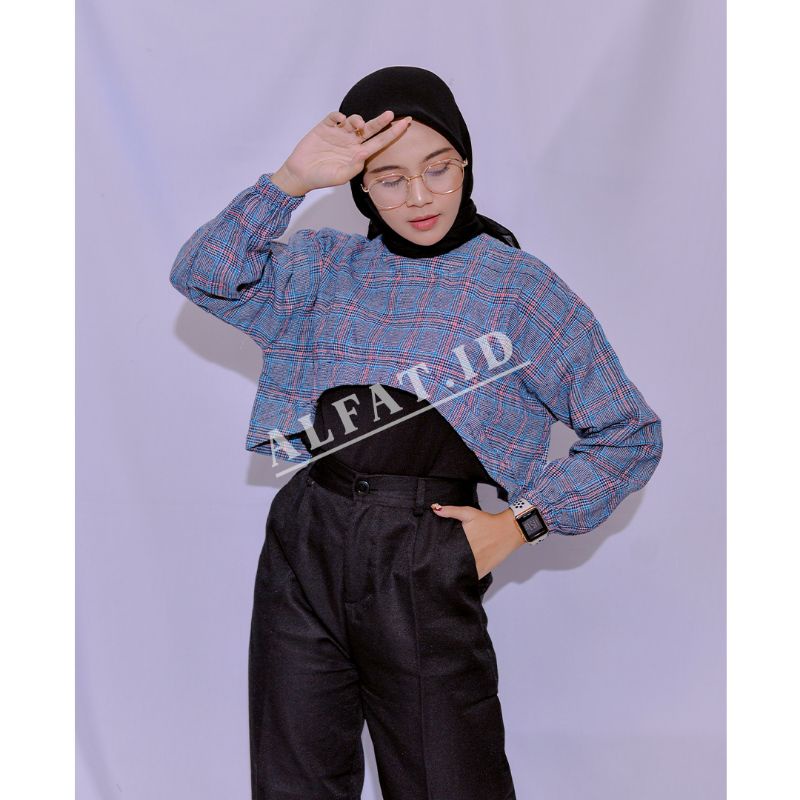 BECHARA TOP CROP KOREAN TARTAN OVERSIZE || OUTER FLANEL ini