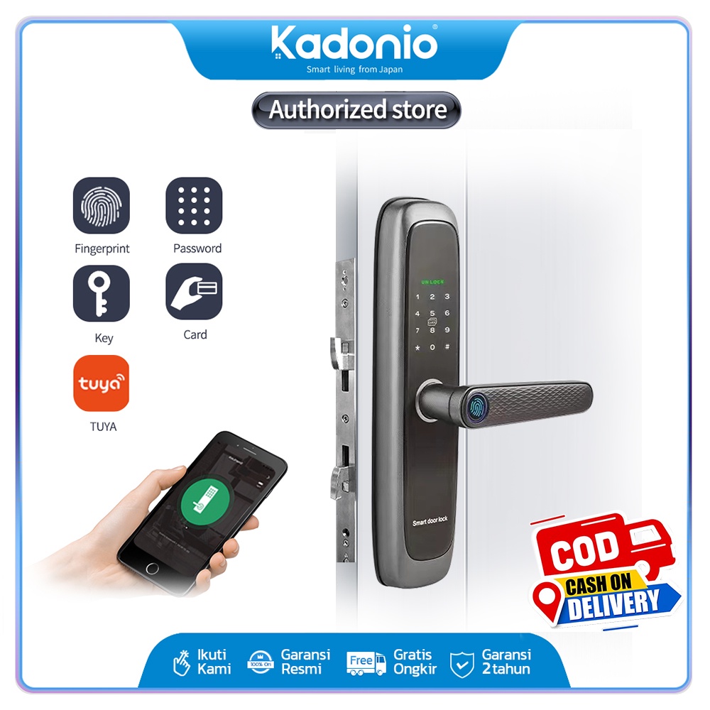 Kadonio kunci pintu sidik jari kunci pintar kunci pintu digital IC Card Smart Lock Sliding Door with Handle Kontrol App kunci pintu digital