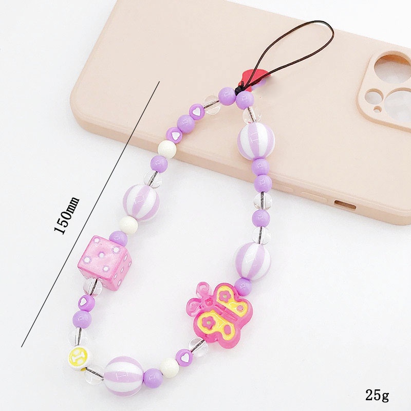 Rantai Manik-Manik Semangka Ungu Kupu-Kupu 3D Telepon Lucu Strap Universal Untuk iPhone Android OPPO VIVO Huawei Xiaomi Redmi Samsung Semua Ponsel