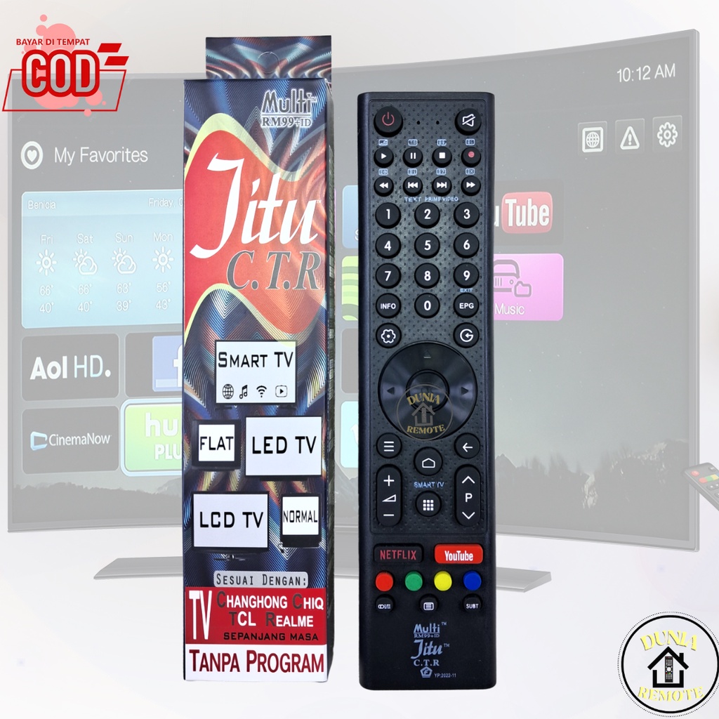 Remote MULTI SMART TV Jitu CTR ChiQ Changhong Tcl Realme Universal Tanpa setting