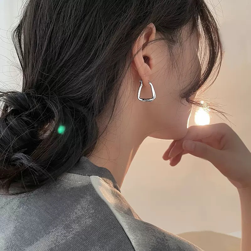 Roselife Korea Perak Chunky Geometri Berongga Square Hoop Earrings Untuk Wanita Gadis Fashion Geometric Statement Earrings Perhiasan Hadiah