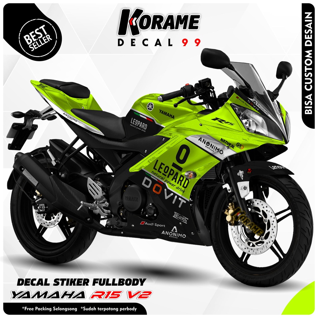 Decal Sticker Yamaha R15 V2 - Custom Motif Leopard Stabilo Racing