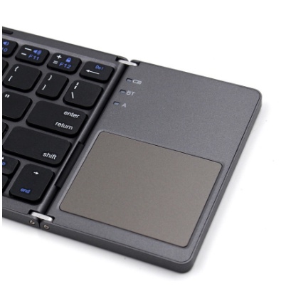 Keyboard Wireless Bluetooth Foldable Touchpad Portable Lipat 3 Folding-HITAM