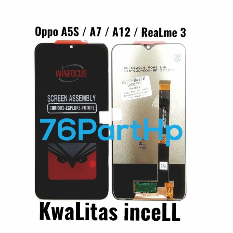 Lcd Touchscreen Fullset Kwalitas Incell Oppo A5S - A7 - A12 -  Realme 3 - Hitam