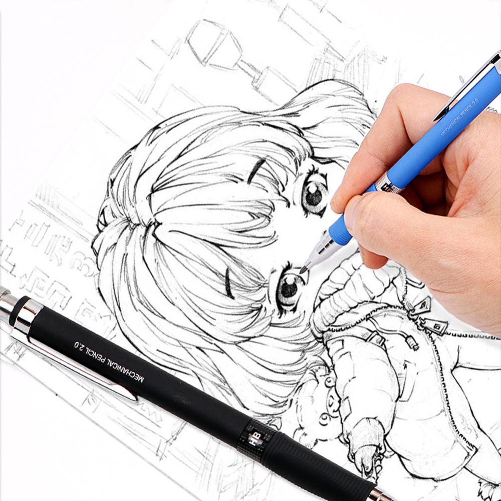 Timekey 2.0mm HB Pensil Mekanik Dengan Lead Set Pensil Otomatis Dengan Isi Ulang Lead Core Warna/Hitam Untuk Gambar Serut Seni Sketsa Tulisan G2U1