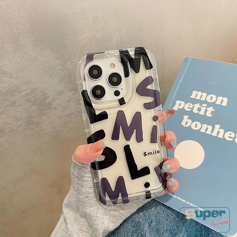 Smiley Letter Airbag Case Untuk Redmi 12C 10C 9 Note8 Note9 11 10 11s 10s POCO F4 Redmi 10 9T 10A 9A A1 9C NFC Alfabet Sederhana Shockproof Pasangan Tpu Lembut Penutup Bening