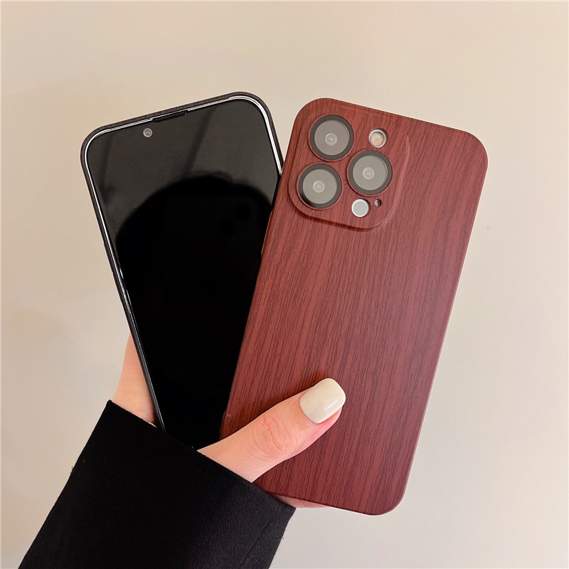 IPHONE Casing Ponsel Serat Kayu Walnut PC Ultra-Tipis Untuk Iphone11 12 13 14 Pro Max Anti Jatuh