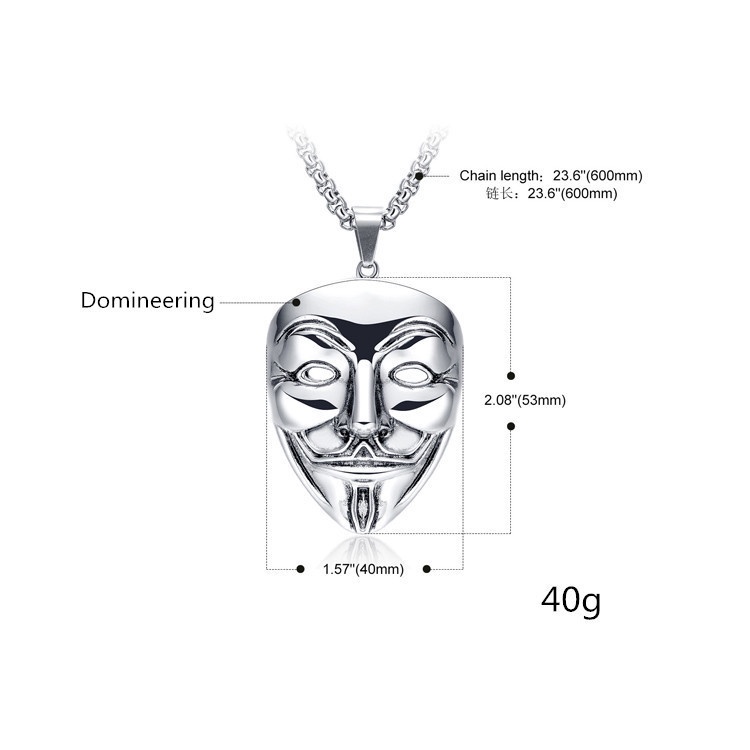 Kalung Bentuk Vendetta | Kalung Rantai Dengan Liontin Topeng Untuk Wanita | Kalung Bahan Stainless Steel | Kalung Rantai Klavikula Bahan Titanium Steel | Kalung Rantai Dengan Liontin Untuk Pria / Wanita