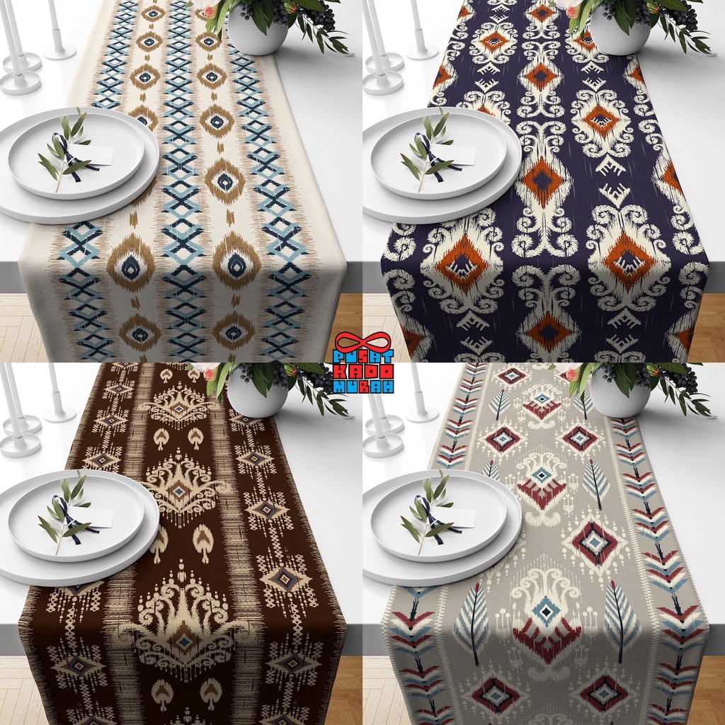 Table Runner Taplak Meja Print Motif Go Ethnic Tribal Tenun 140x40 dan 230x40 cm - Pusat Kado Murah