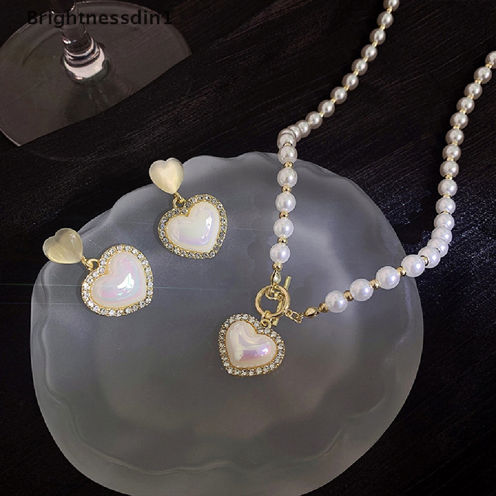 [Brightnessdin1] Liontin Bentuk Hati Vintage Kalung Mutiara Wanita Elegan Pesona Gaya Romantis Perancis Rantai Klavikula Hadiah Peringatan Butik