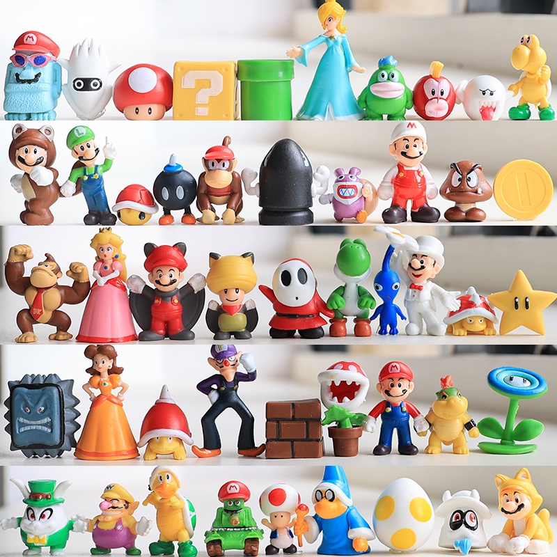 48 Pcs Q Versi Super Mario Bros Luigi Yoshi Donkey Kong Wario PVC Action Figure Mainan Topper Kue