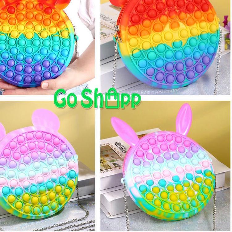♦ Tas Pop it Besar Anak Import - Tas Selempang Pop it Anak Lucu Import - Tas POP IT Rainbow Makaron 