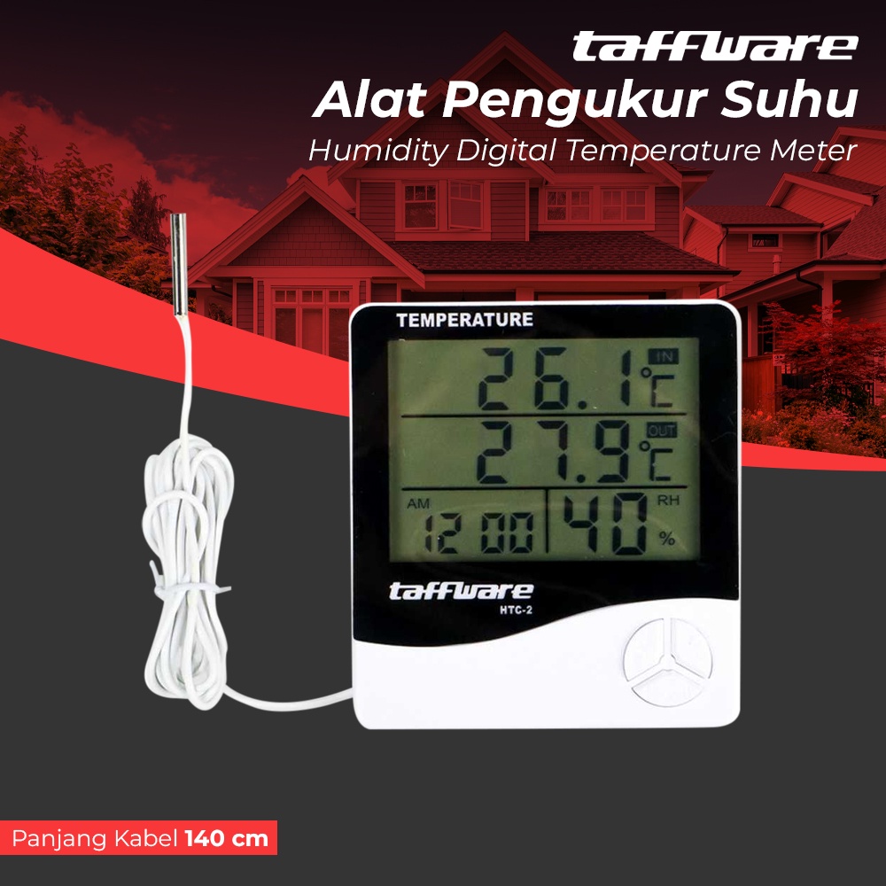 Digital Temperature, Humidity Meter with Clock Alarm, Calender - HTC-2 - OMHR04WH White