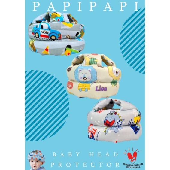 papipapi+topi pelindung kepala bayi cowok dan cewek +anti benjol katun micro motif
