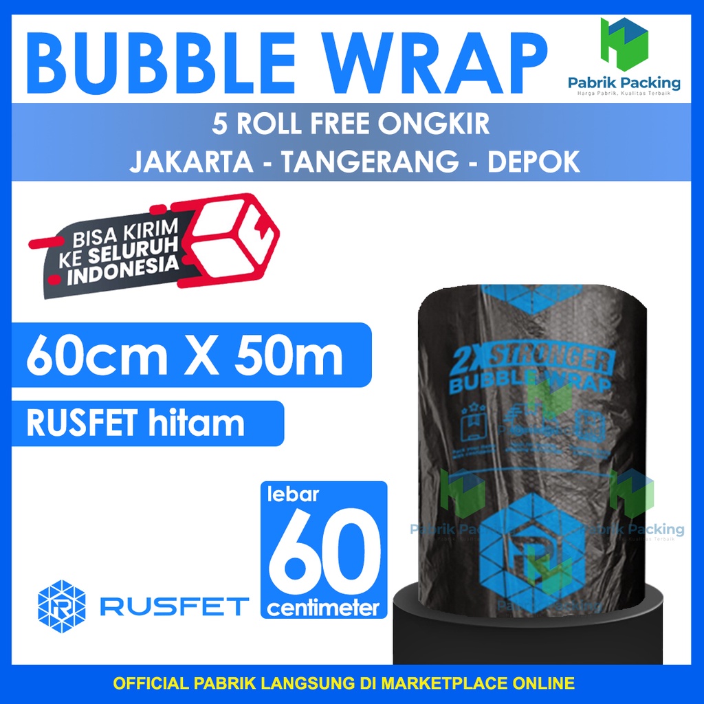 

Bubble Wrap Rusfet Hitam 30CM X 50M Tebal Plastik Bubblewrap Roll