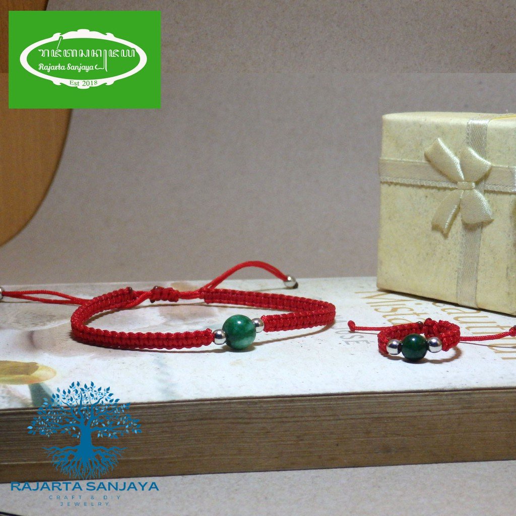 Gelang Handmade Rajarta Set Cincin Simple Adjustable Tali Macrame Batu Giok Asli